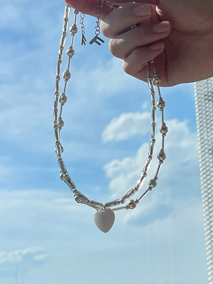 Heart motif glass bead necklace YAMADAYA STORE Heart motif glass bead necklace YAMADAYA STORE