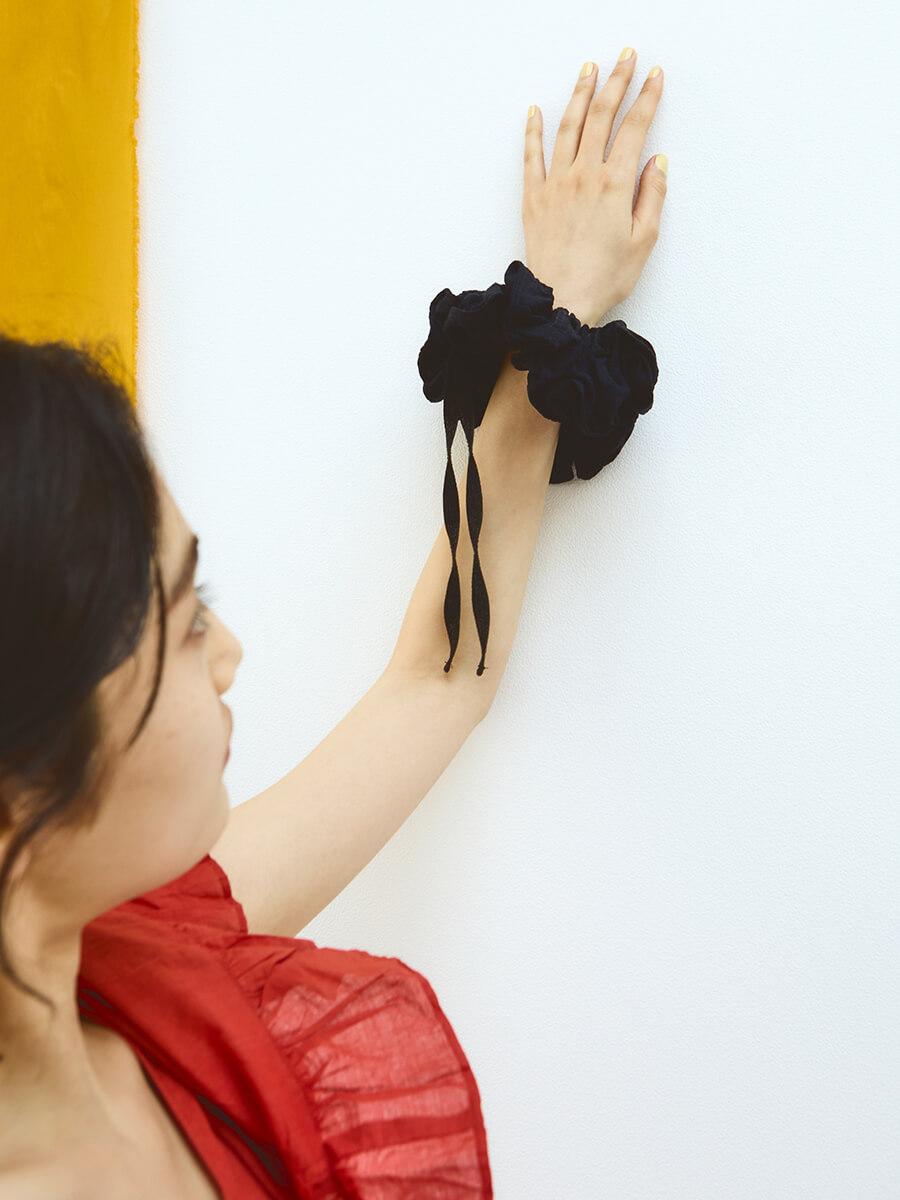 Sheer jacquard ribbon chouchou