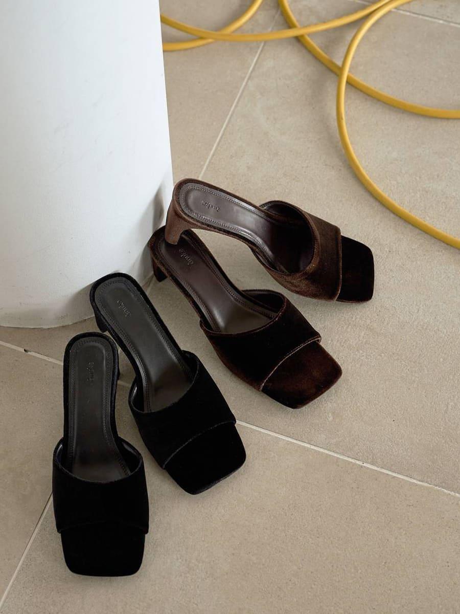 Squaretoe Velour Mule