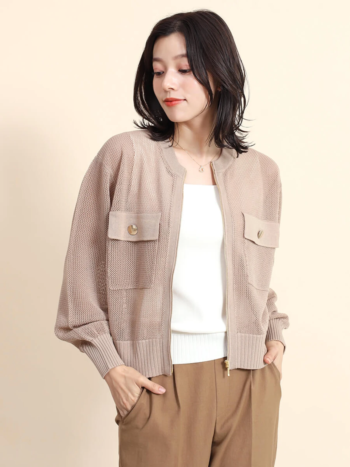 FENNEL 【新品】透かし編みジップカーディガン 透かし編みニットジップカーディガン - FENNEL - FENNEL