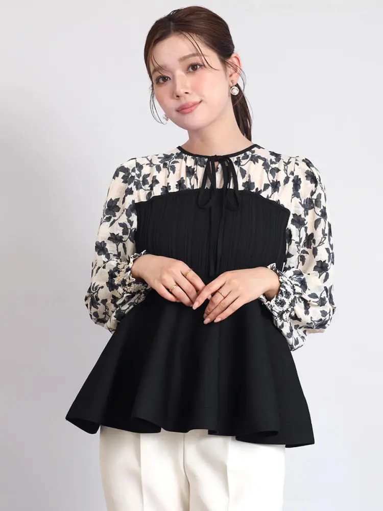 新品 FENNEL ヤマダヤ 現行 クロップドパフスリーブジャケット ブラック SHIPS Primary Navy Label: モヘヤ ポプリン クロップド ジャケット