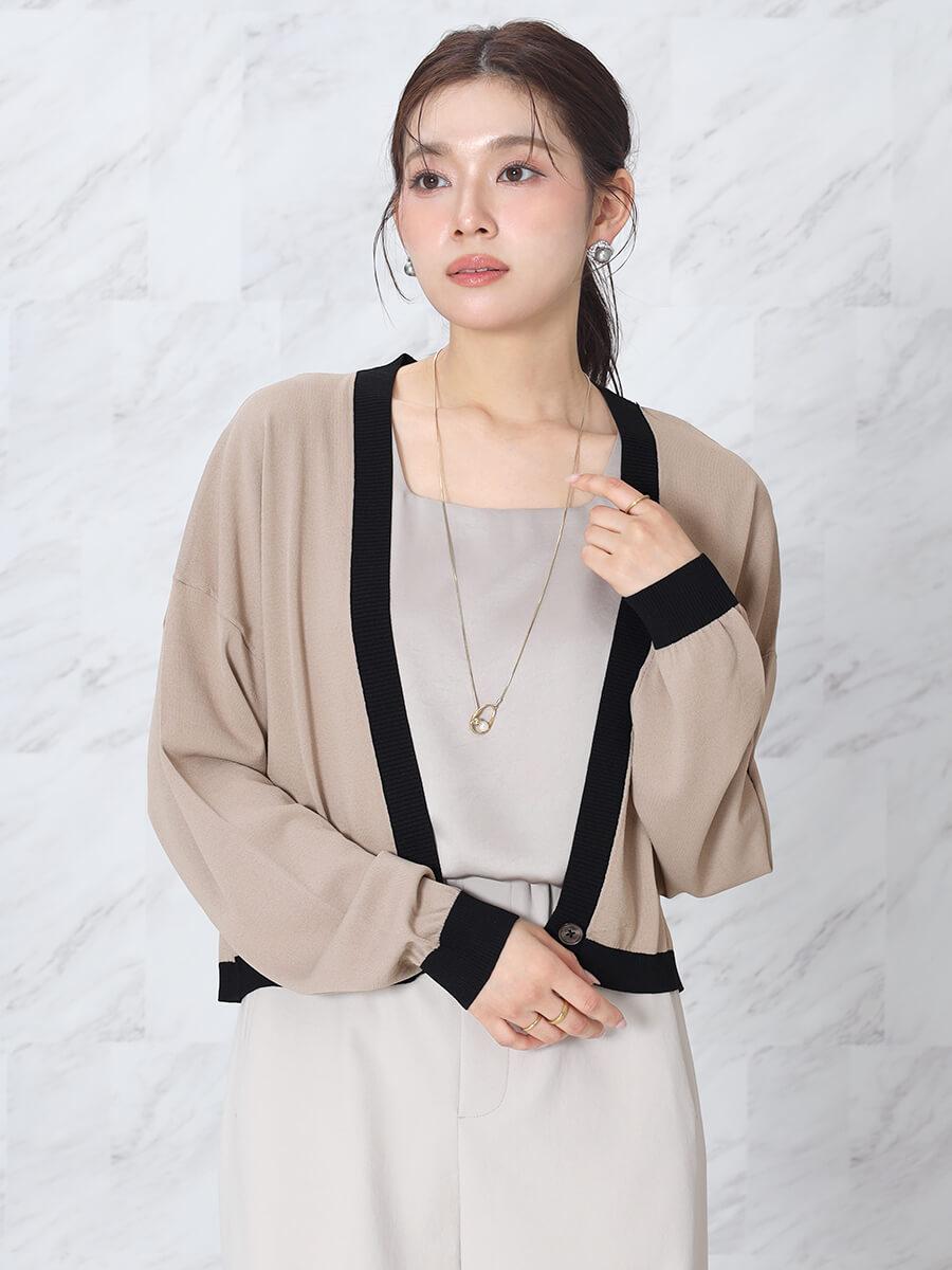 配色トリミングショートカーディガン