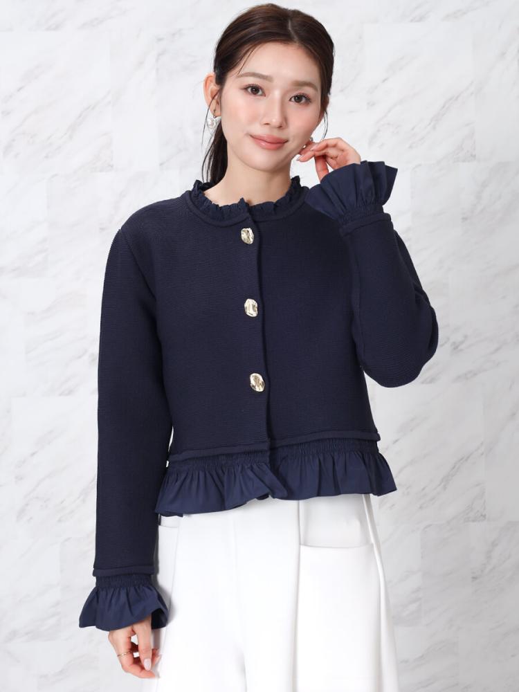FURFUR フリル付きネイビー長袖カーディガン シャーリングフリルニットカーディガン - FENNEL - FENNEL｜YAMADAYA STORE