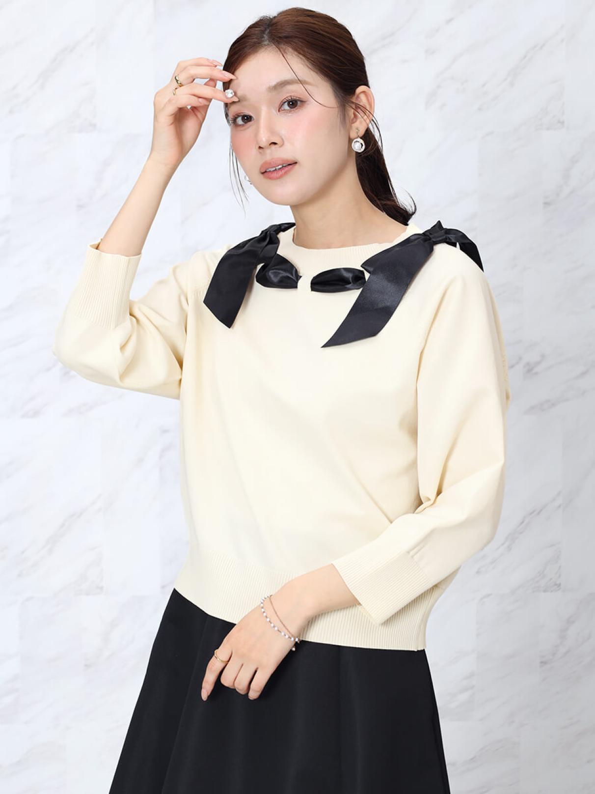 サテンリボンネックニットトップス - FENNEL - FENNEL｜YAMADAYA STORE