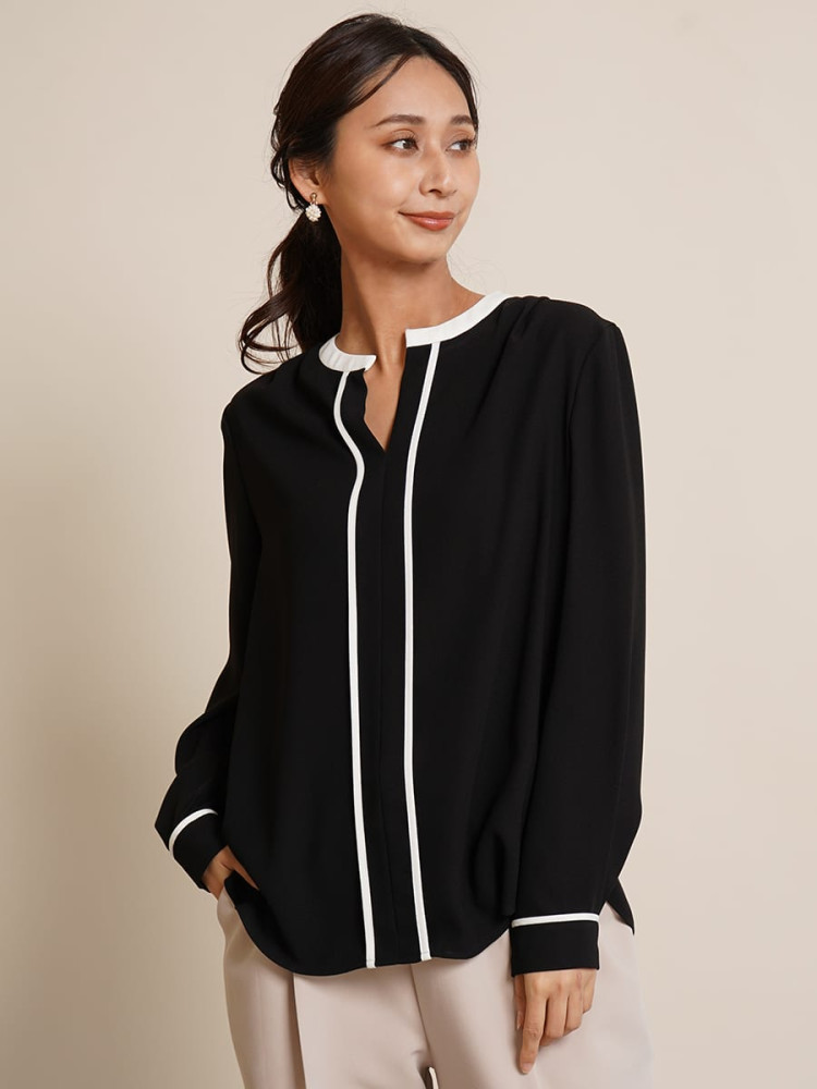 FENNEL バイカラーキーネックブラウス