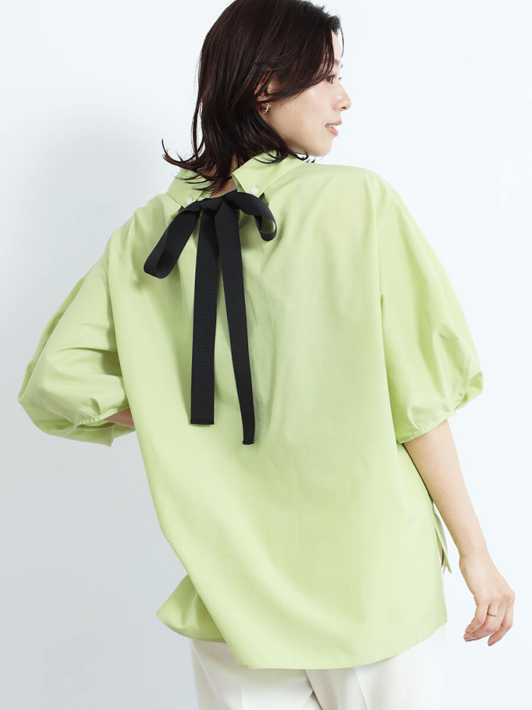 美品FENNEL★フェンネル★バックリボンパフスリーブブラウス★ヤマダヤvin 美品FENNEL☆フェンネル☆バックリボンパフスリーブブラウス