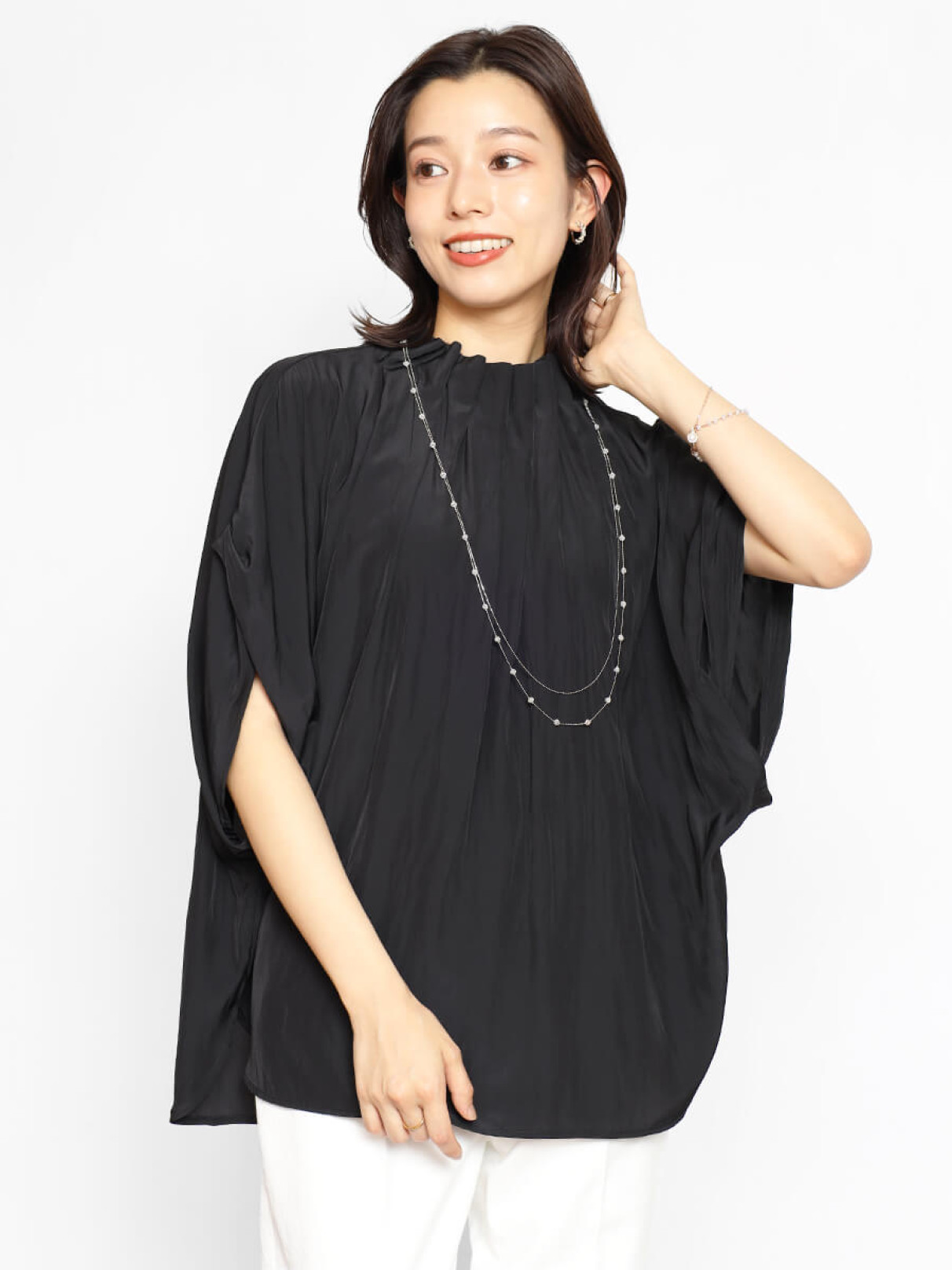 【新品未使用】フェンネル FENNEL ポンチョコットンブラウス 18900円 フェンネル FENNEL ポンチョコットンブラウス （ブラック