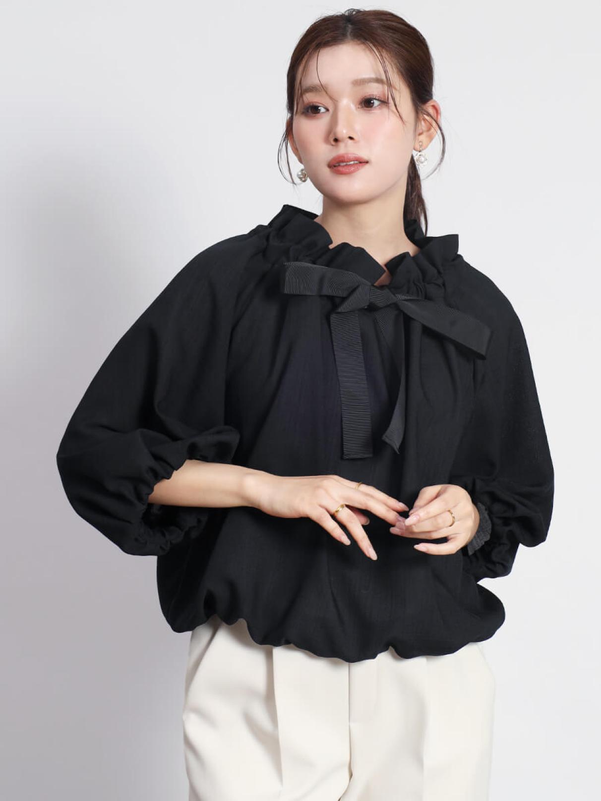 【美品】セオリーリュクス コンビブラウス スモックギャザーボリューム袖ブラック黒 ギャザーカラーボリュームブラウス - FENNEL - FENNEL｜YAMADAYA STORE