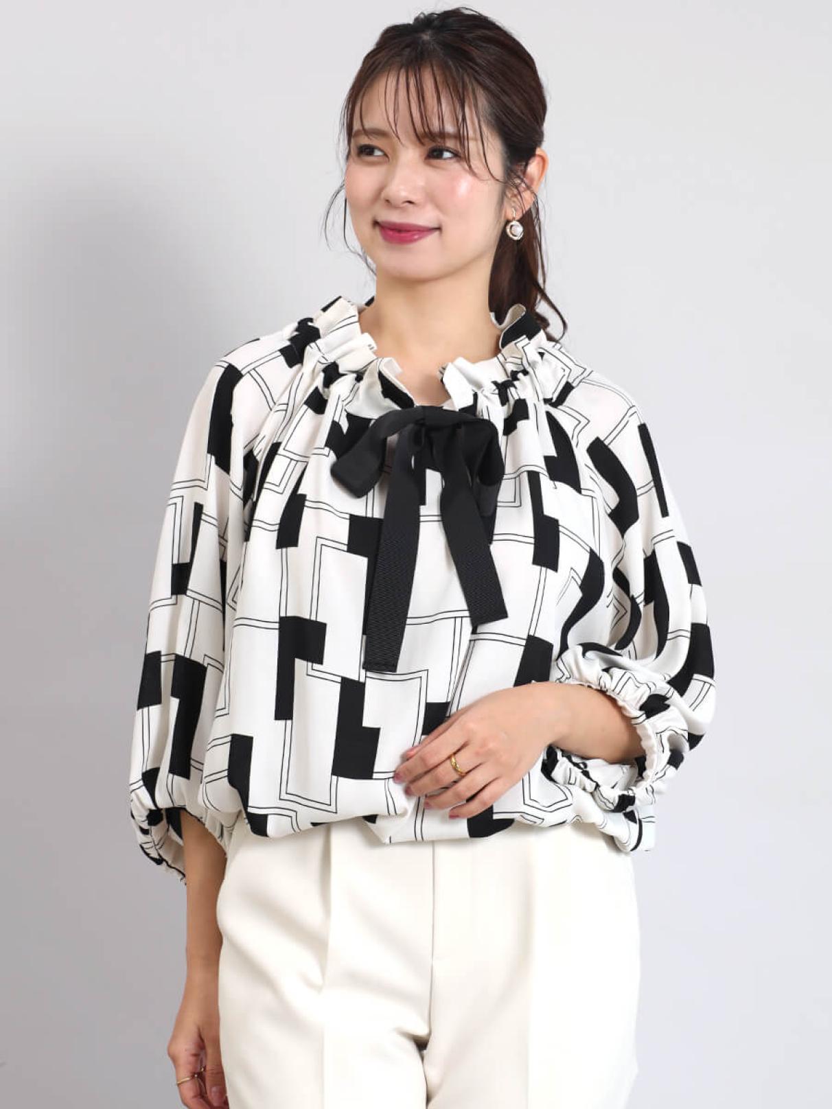 ジオメトリックギャザーカラーボリュームブラウス - FENNEL - FENNEL