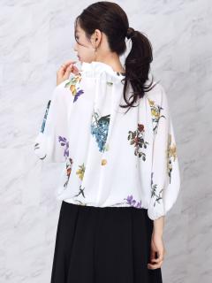 ボタニカルプリントギャザーカラーブラウス - FENNEL - FENNEL