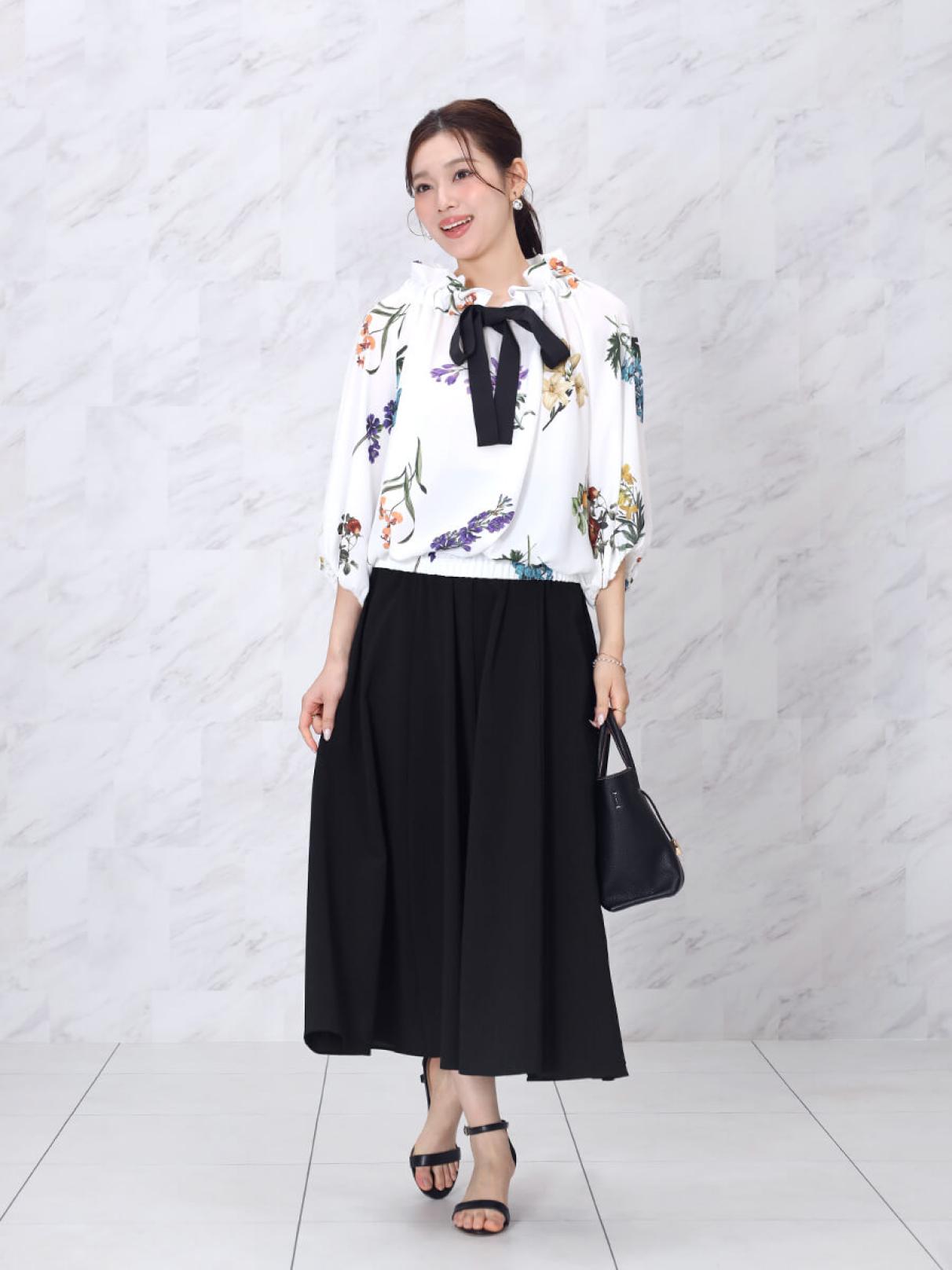 ボタニカルプリントギャザーカラーブラウス - FENNEL - FENNEL