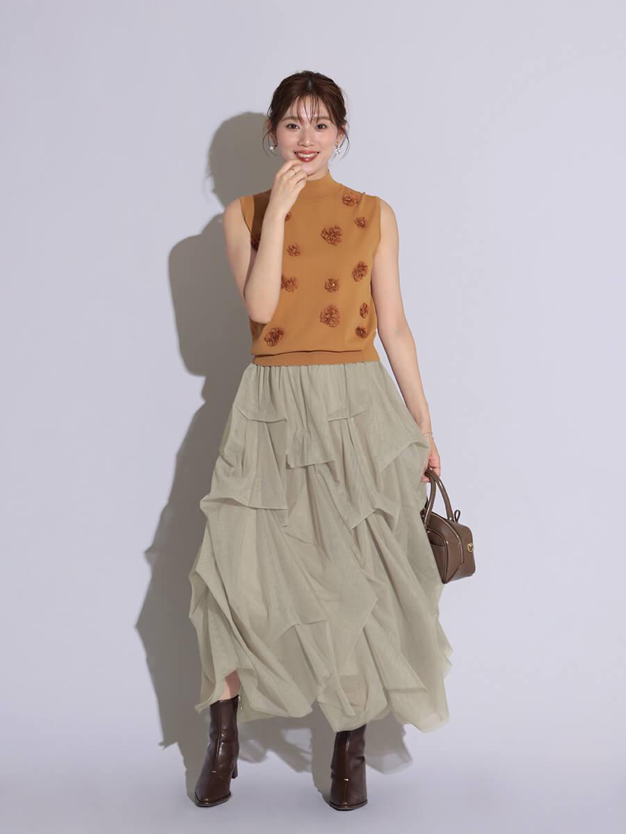新品 スコットクラブ タックワークボリュームチュールスカート タックワークボリュームチュールスカート（beige） - FENNEL - FENNEL