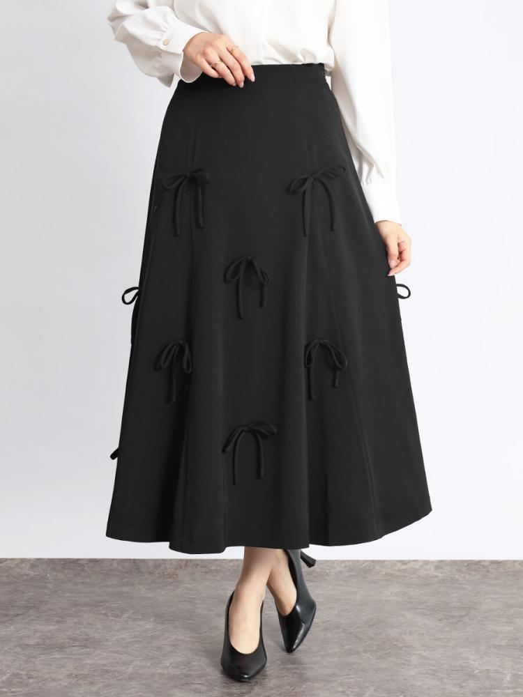 M'Sグレイシー　リボン柄 フレアスカート 黒 ひざ丈 メニーリボンフレアスカート - FENNEL - FENNEL｜YAMADAYA STORE