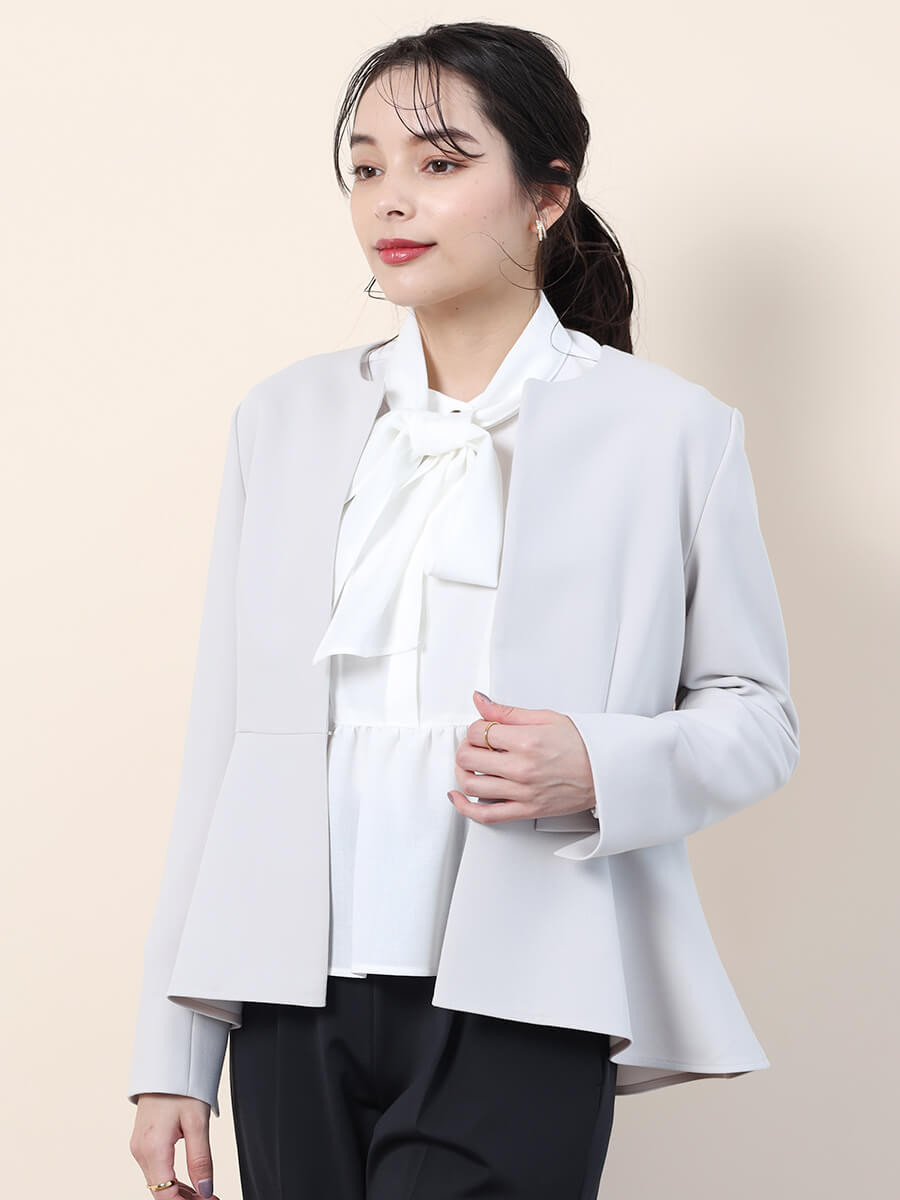 ノーカラーペプラムジャケット YAMADAYA STORE ノーカラーペプラムジャケット YAMADAYA STORE