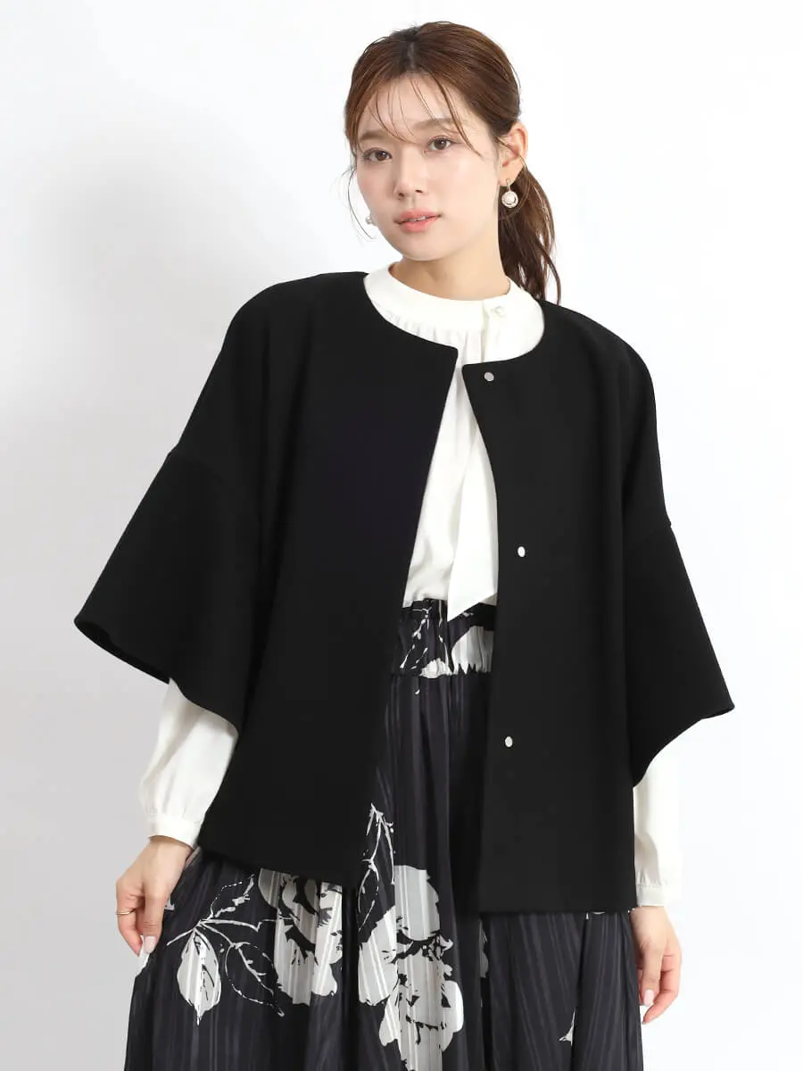 新品✨ヤマダヤ　スコットクラブ　フェンネル　ノーカラー　ケープコート定価3万 新品✨ヤマダヤ スコットクラブ フェンネル ノーカラー ケープ