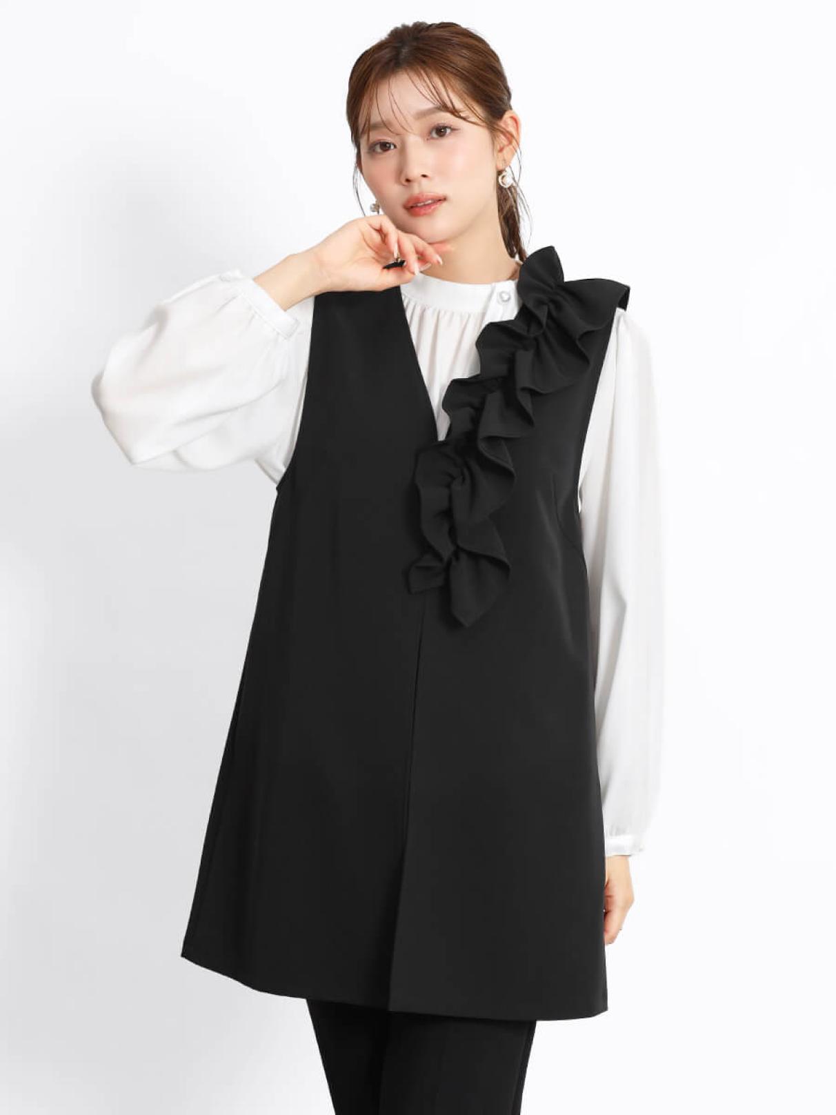 新品未使用 ヤマダヤ FENNEL アシンメトリーフリルジレ フェンネル FENNEL アシンメトリーフリルジレ （ブラック