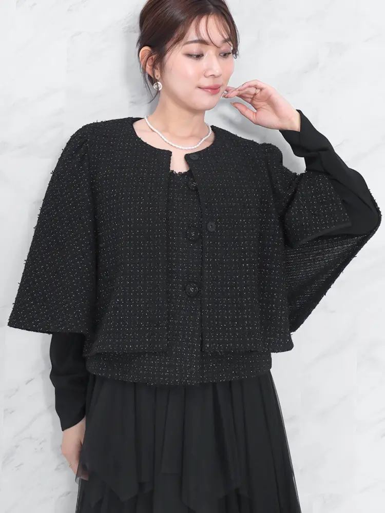 ④ツイードパッチワークデザイン フレアスリーブジャケット/大きいサイズ ④ツイードパッチワークデザイン フレアスリーブジャケット/大きいサイズ