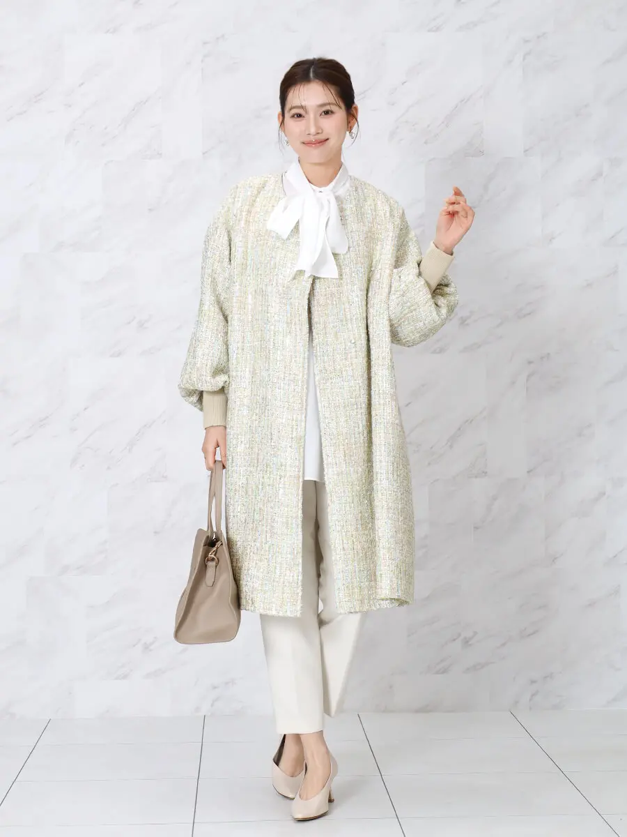 ミックスツイードノーカラーロングコート - FENNEL - FENNEL｜YAMADAYA