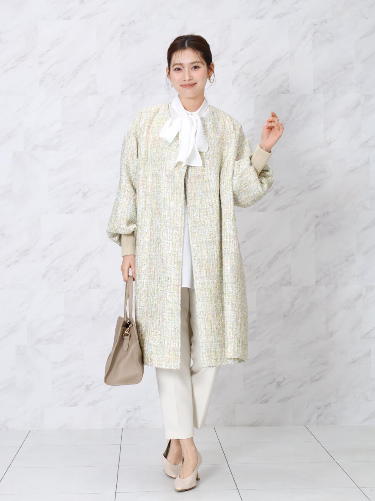 ミックスツイードノーカラーロングコート - FENNEL - FENNEL｜YAMADAYA