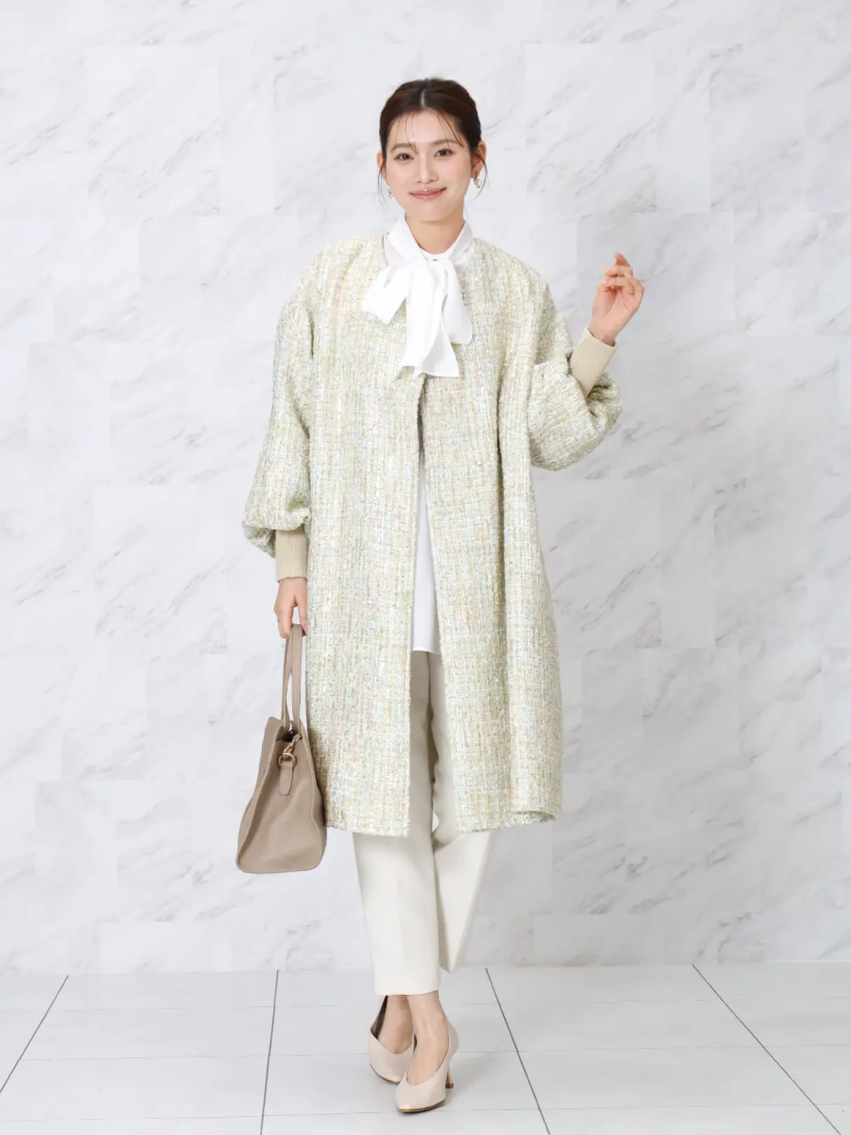 ミックスツイードノーカラーロングコート - FENNEL - FENNEL｜YAMADAYA