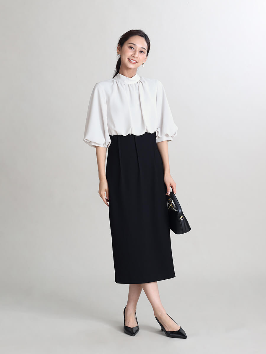 バイカラーバックリボンワンピース YAMADAYA STORE バイカラーバックリボンワンピース YAMADAYA STORE