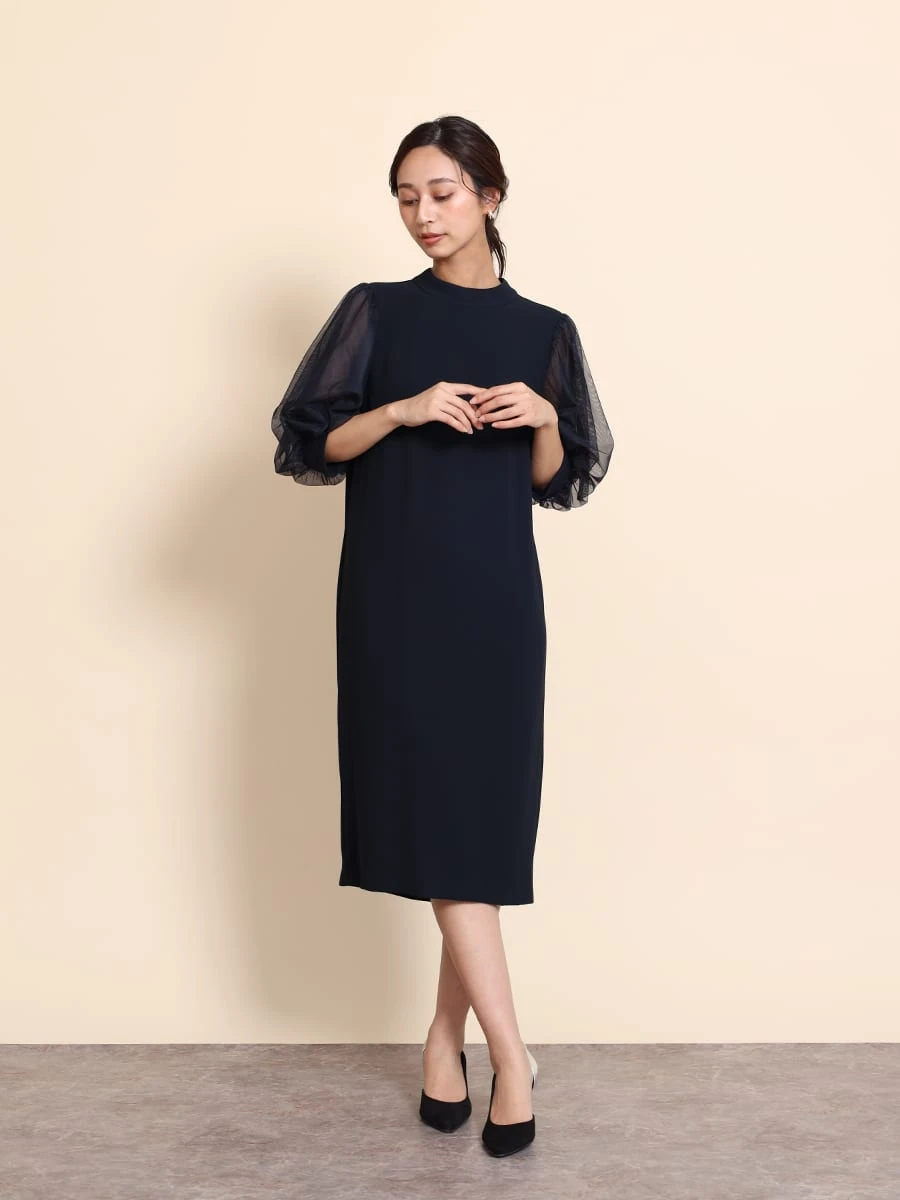 チュールスリーブバックリボンワンピース - FENNEL - FENNEL