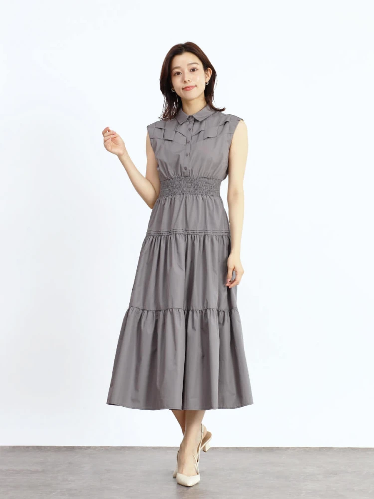 FENNEL 配色ティアードワンピース 格子編みデザインティアードワンピース - FENNEL - FENNEL