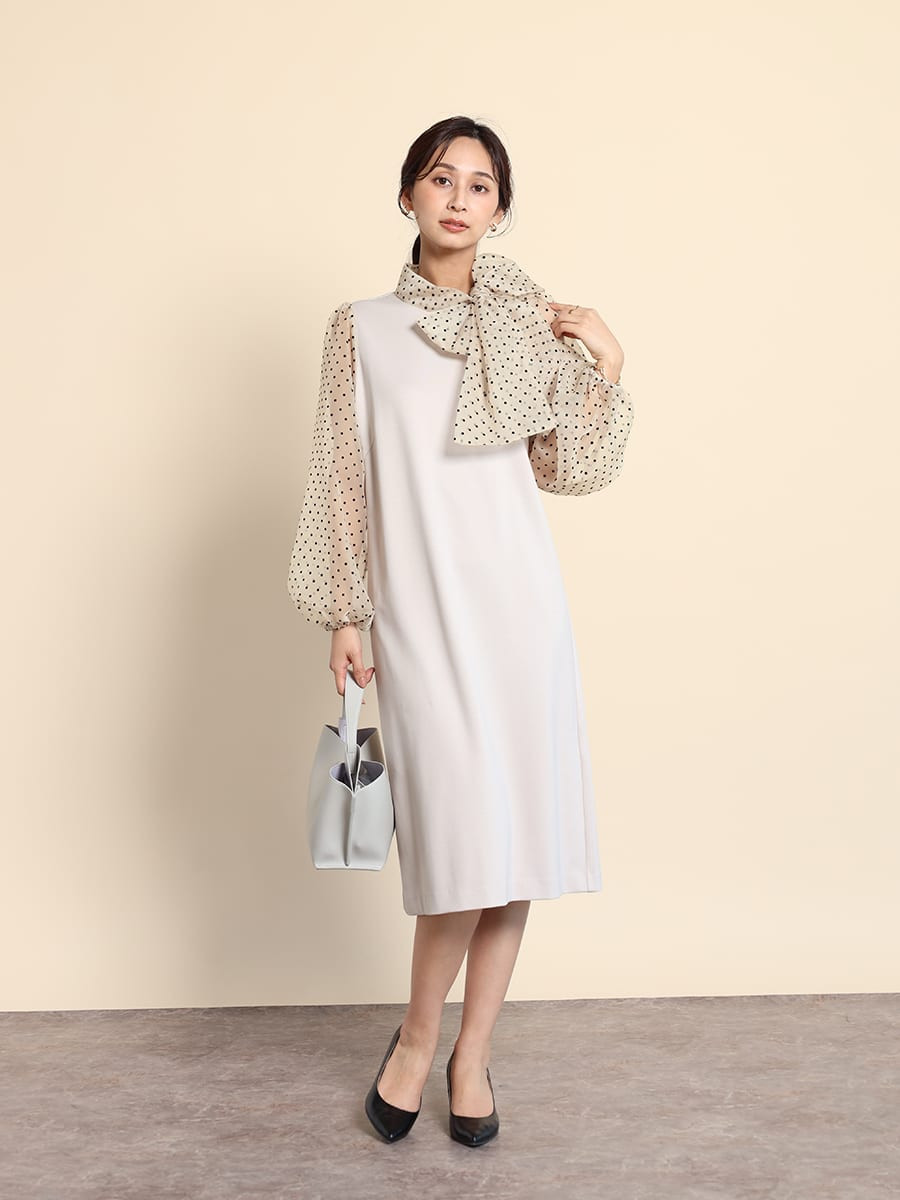 ドットフロッキーリボンワンピース YAMADAYA STORE ドットフロッキーリボンワンピース YAMADAYA STORE
