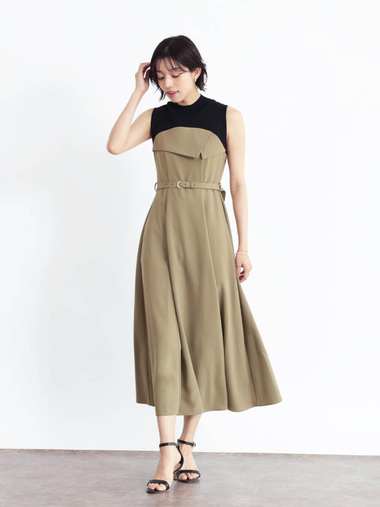 FENNEL ニットワンピース フェンネル FENNEL ノースリーブ配色ニットワンピース （サンド