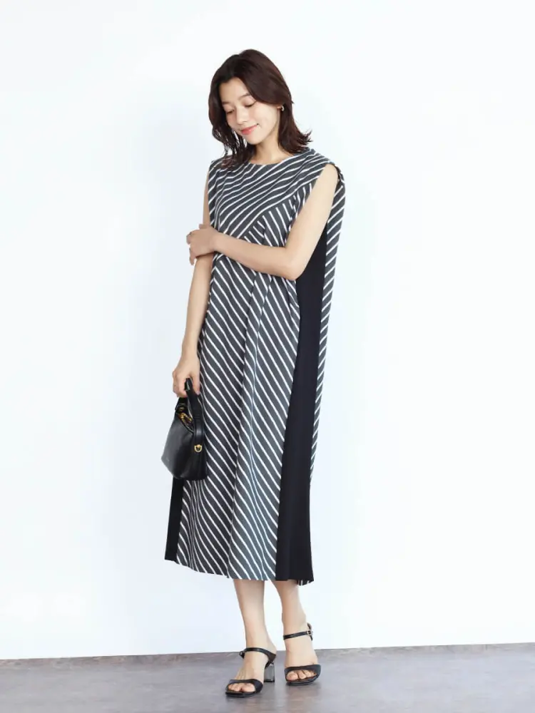 CHANEL ストライプ ノースリーブ ワンピース バイアスストライプカットソーワンピース - FENNEL - FENNEL