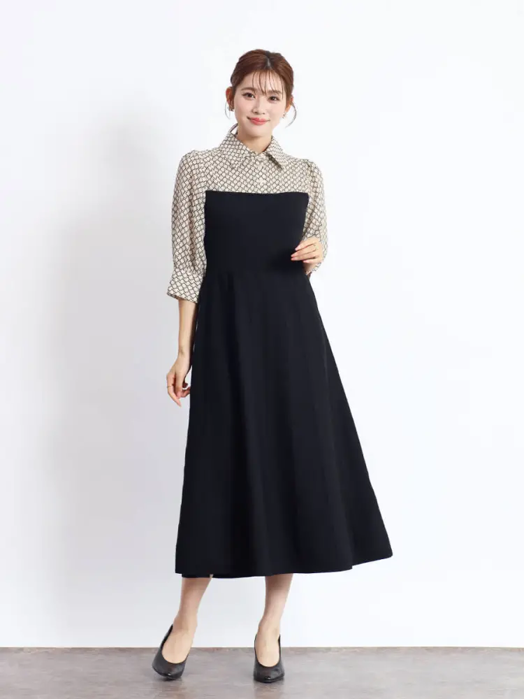 FENNELシャツワンピース　新品タグ付き　ブラック シャツドッキングニットワンピース - FENNEL - FENNEL｜YAMADAYA STORE