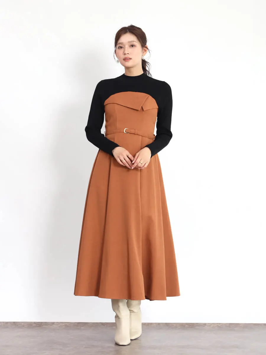 2.9万円！②タグ付きヤマダヤFENNELロングワンピース　ブラック フェンネル FENNEL バイカラーインパンツワンピース （ブラック