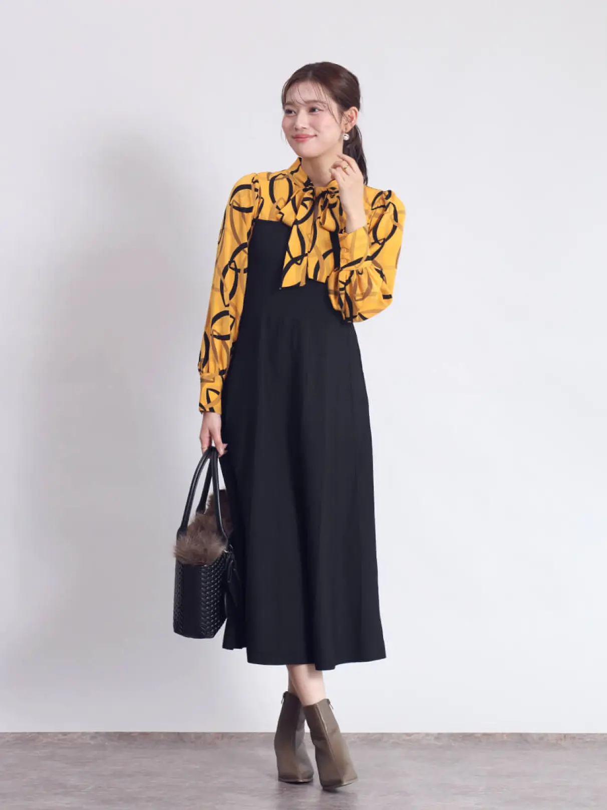 幾何学ブラウス×ニットドッキングワンピース - FENNEL - FENNEL