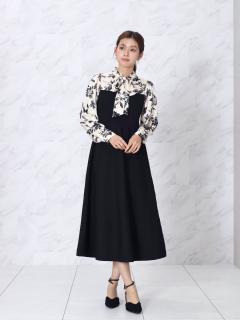 リバティプリントのオールインワン（Mサイズ）ブラック×ホワイト リーフプリントドッキングワンピース - FENNEL - FENNEL｜YAMADAYA STORE