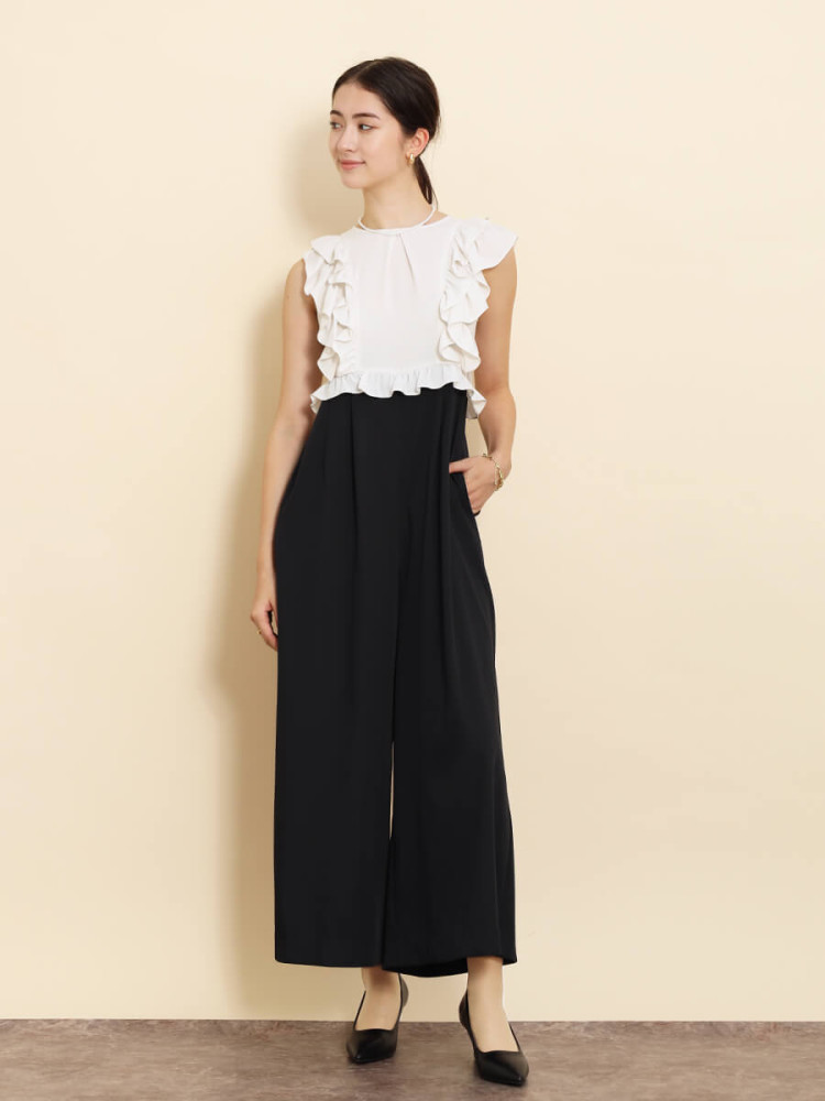 値下げFENNEL フェンネルバックドロストデザインオールインワンサスペンダー付 フェンネル FENNEL バックドロストデザインオールインワン