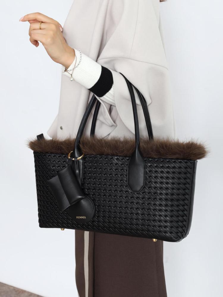 FENEL 差し編みメッシュファー付きハンドバッグ 差し編みメッシュファー付きハンドバッグ - FENNEL - FENNEL｜YAMADAYA
