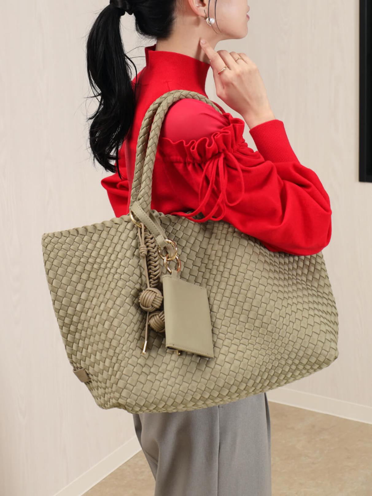 ミニポーチ付き編み込みスクエアビッグトート - FENNEL - FENNEL