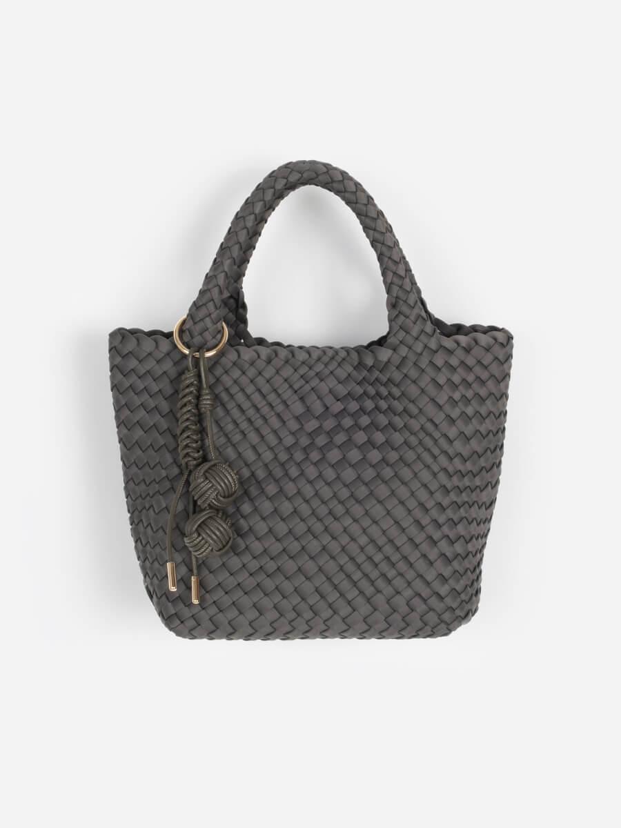 ひち　ミニトートバッグ　編み込みデザイン ミニポーチ付き編み込みスクエアミニトート(gray) - FENNEL - FENNEL