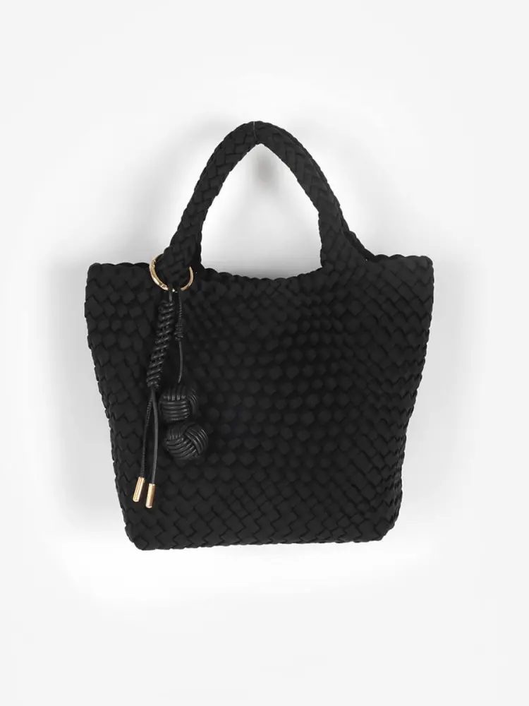 ミニポーチ付き編み込みスクエアミニトート(gray・black) - FENNEL 