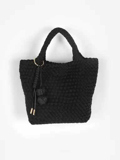 ミニポーチ付き編み込みスクエアミニトート(gray・black) - FENNEL