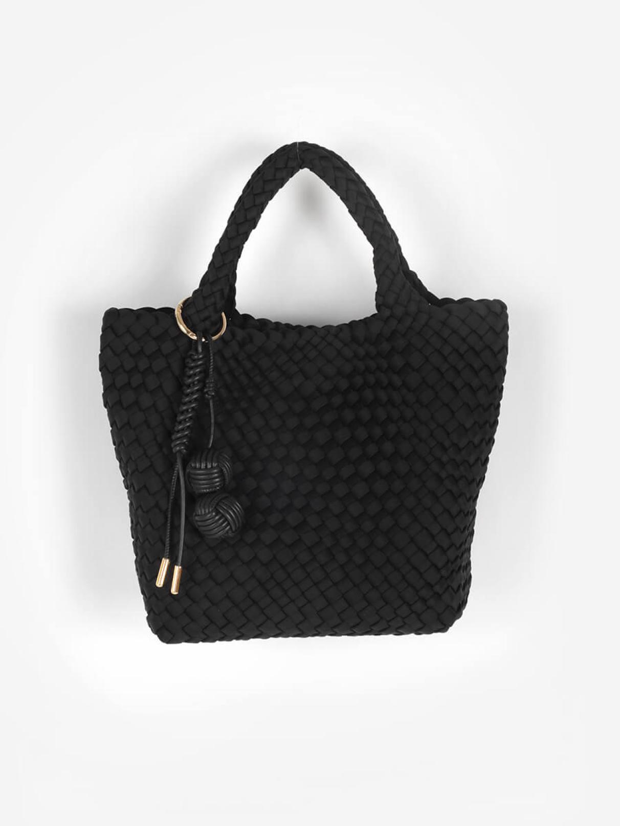 ミニポーチ付き編み込みスクエアミニトート(gray・black) - FENNEL