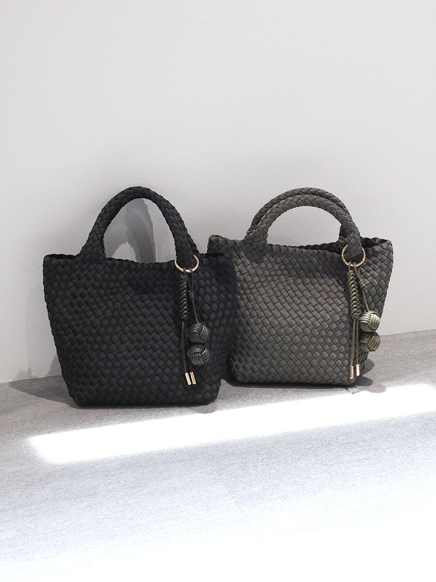 ミニポーチ付き編み込みスクエアミニトート(gray・black)
