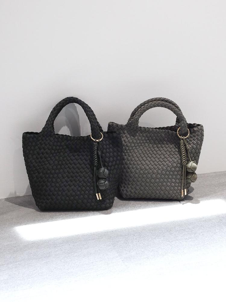 ミニポーチ付き編み込みスクエアミニトート(gray・black) - FENNEL