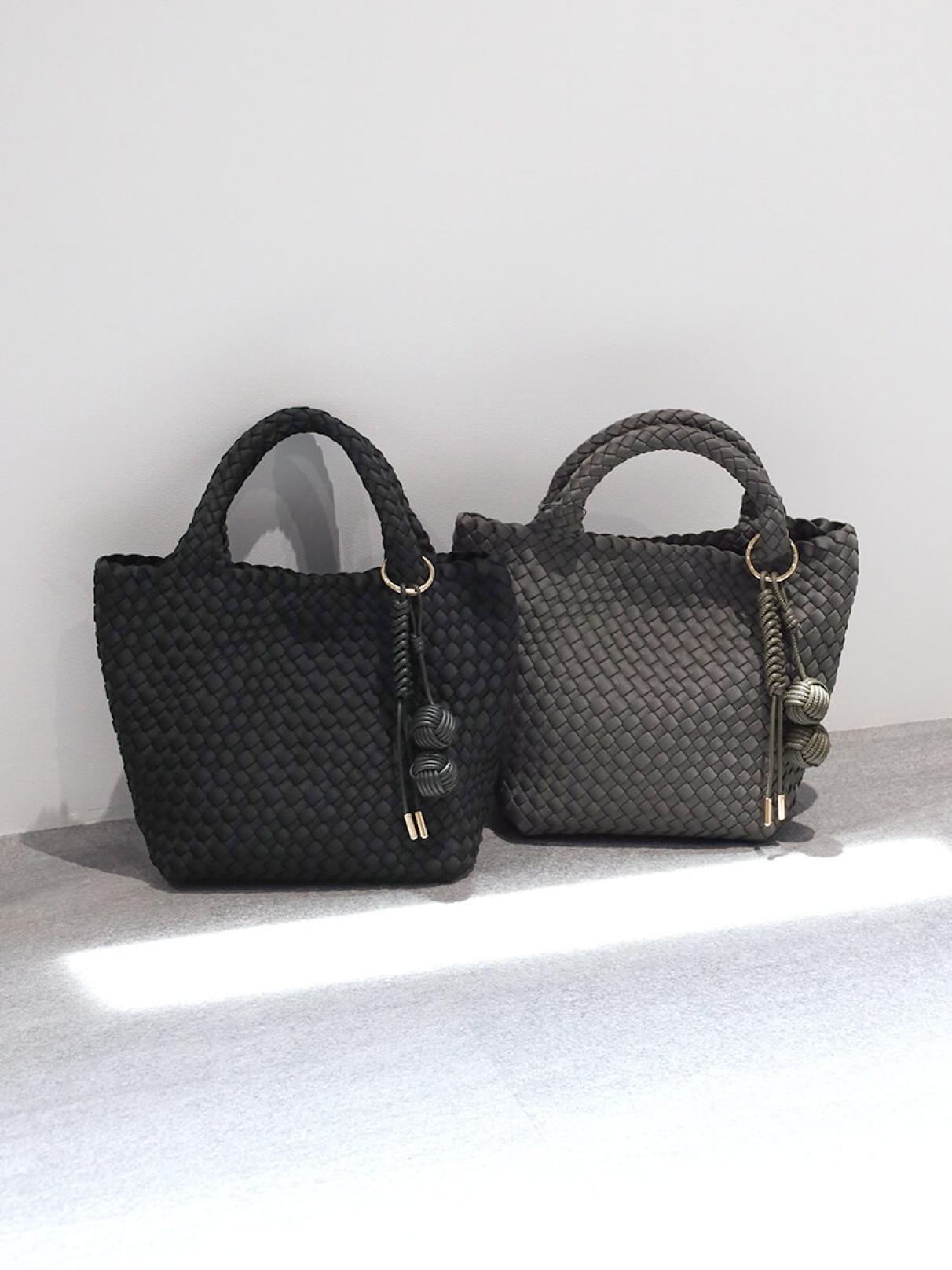 ミニポーチ付き編み込みスクエアミニトート(gray・black) - FENNEL