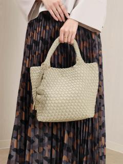 ミニポーチ付き編み込みスクエアミニトート(ivory/light blue