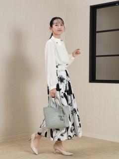 ミニポーチ付き編み込みスクエアミニトート(ivory/light blue