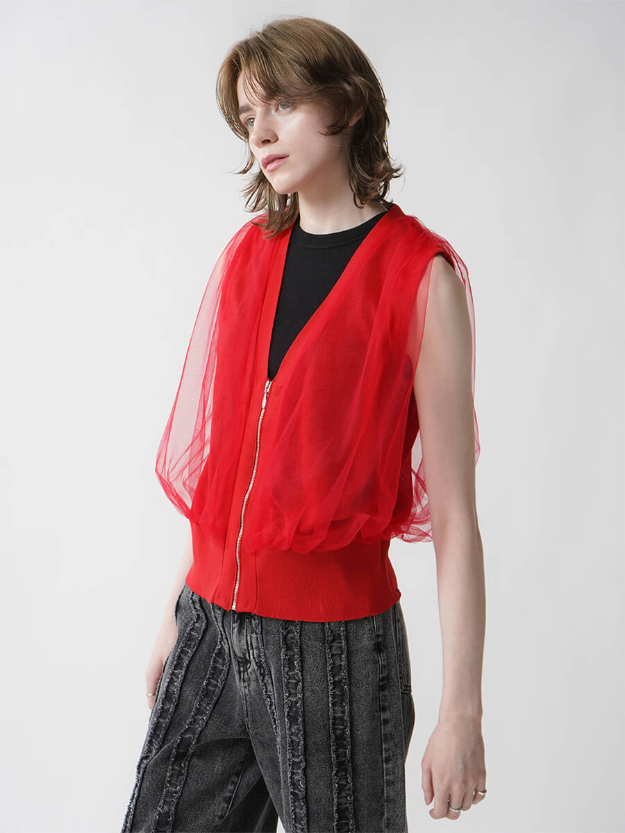 TULLE DOCKING KNIT VEST YAMADAYA STORE TULLE DOCKING KNIT VEST YAMADAYA STORE
