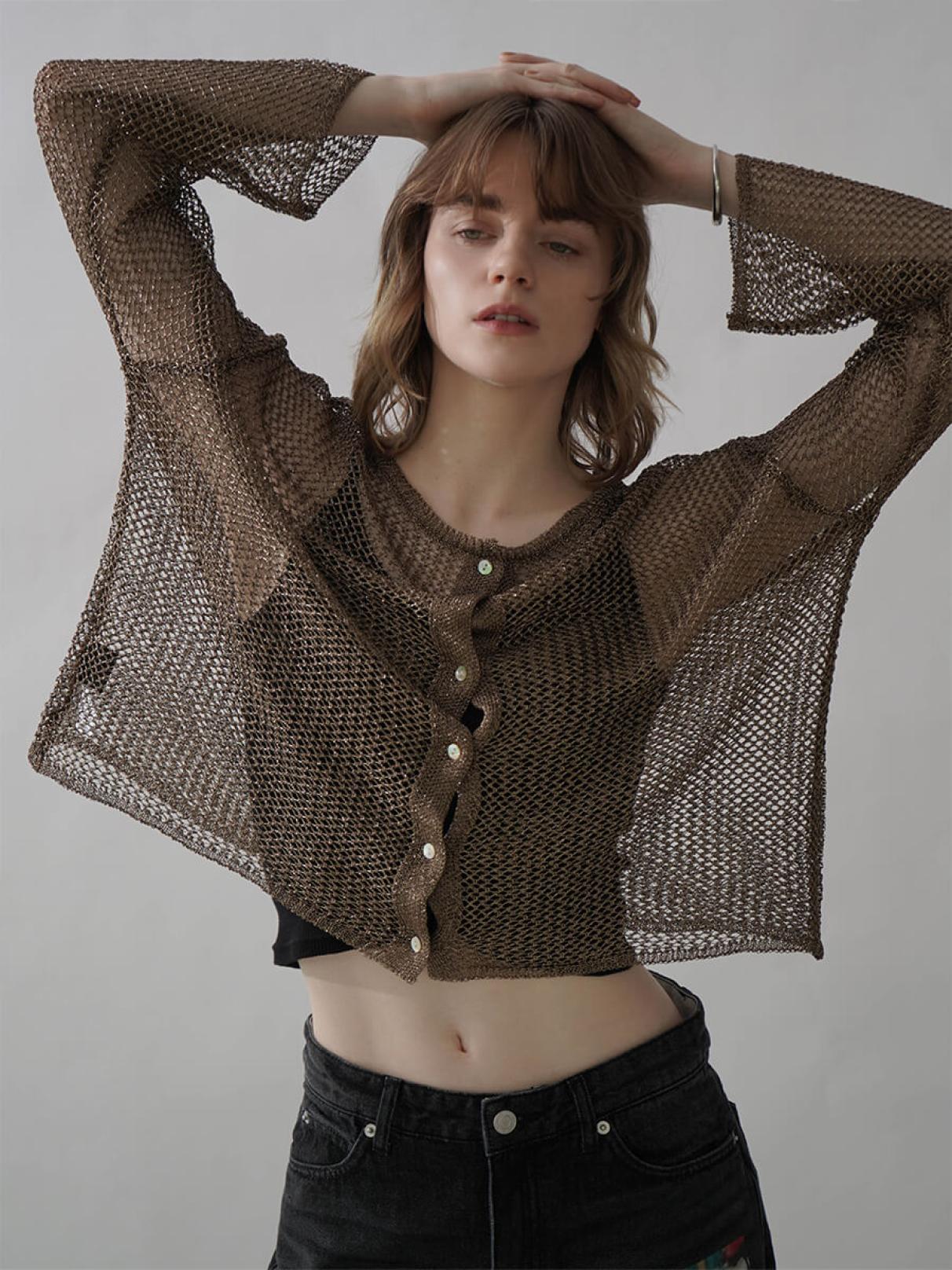 of all form oaf 2way drape tops 韓国 2WAY METALLIC MESH KNIT TOPS - :ETHR OF - :ETHR OF｜YAMADAYA