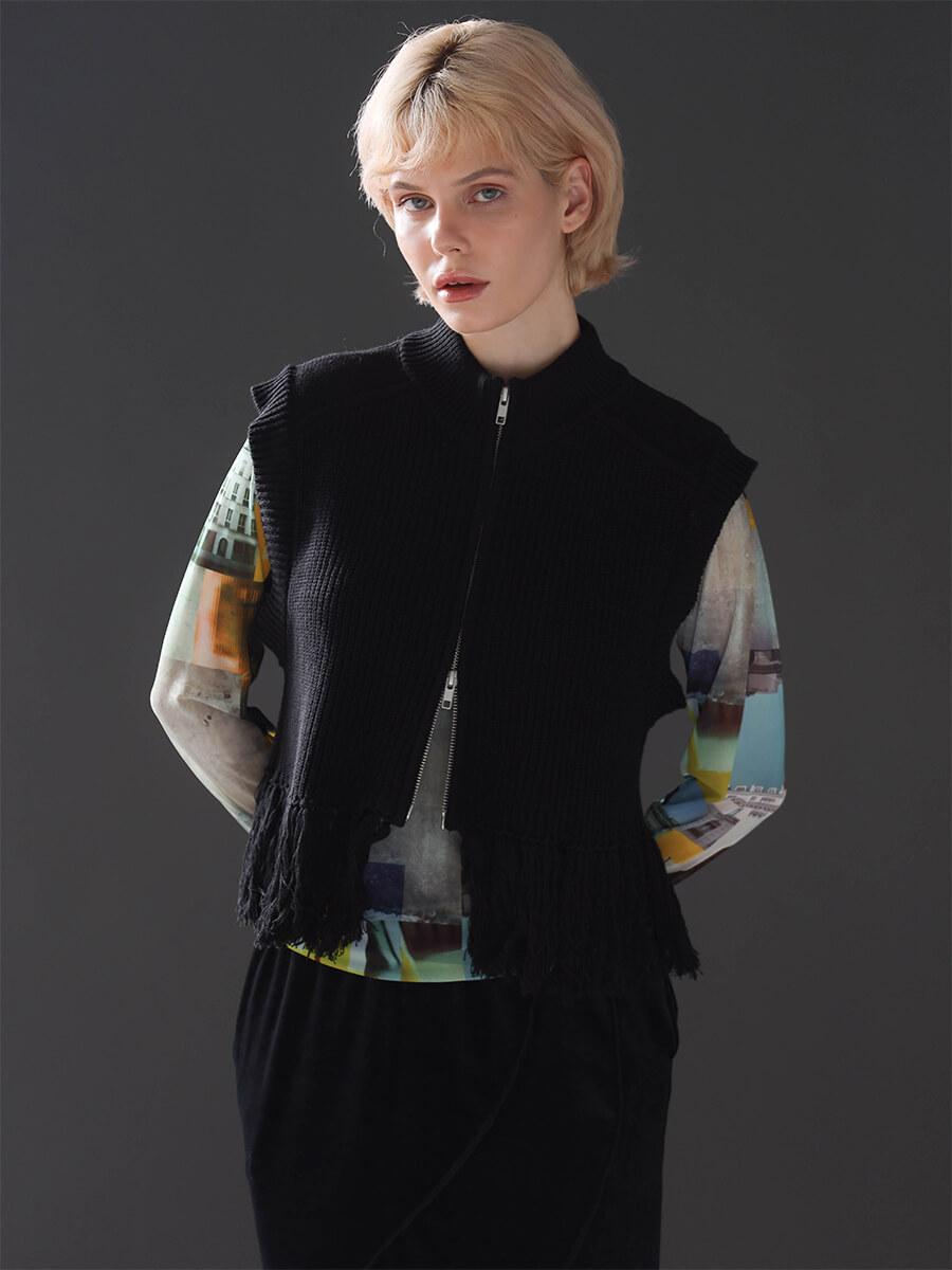 DOUBLE ZIP FRINGE KNIT VEST - :ETHR OF - :ETHR OF｜YAMADAYA STORE