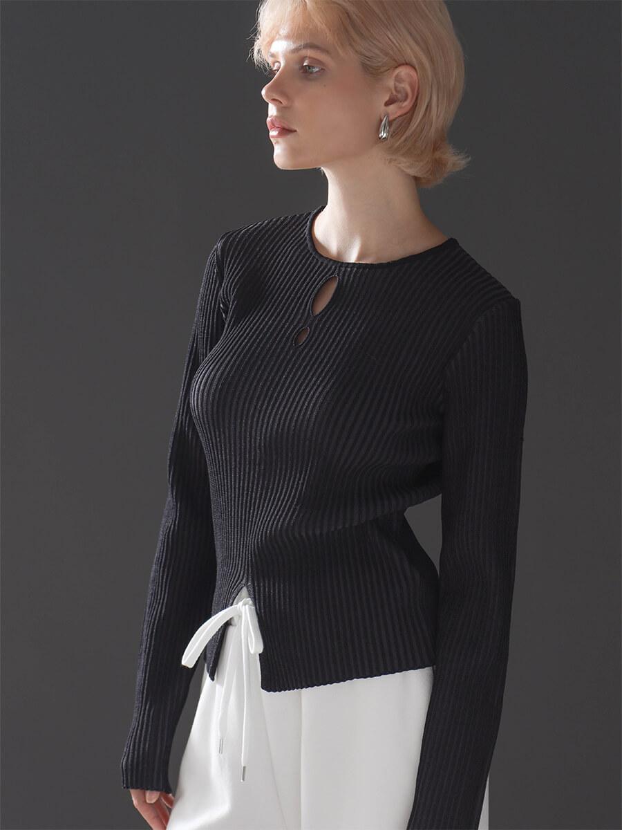 FRONTSLIT STRIPE RIB KNIT